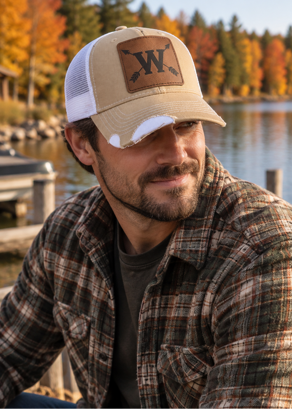 W Arrow Leather Patch Trucker Hat