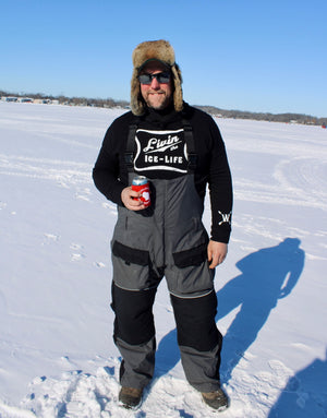 "Livin' the Ice Life" hoodie for winter enthusiasts, perfect for staying warm during cold-weather activities. On a male model.