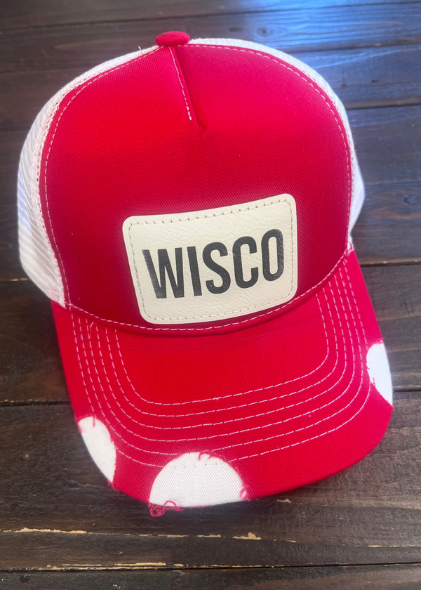 WISCO - Red Leather Patch Trucker Hat
