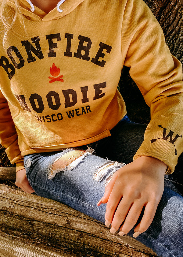 Cozy "Bonfire Hoodie" perfect for cool evenings around the fire. W on sleeve.