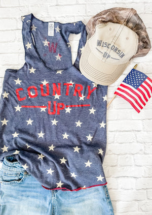 "Country Up Ladies Star Tank" featuring a bold star design, perfect for country-loving women.
