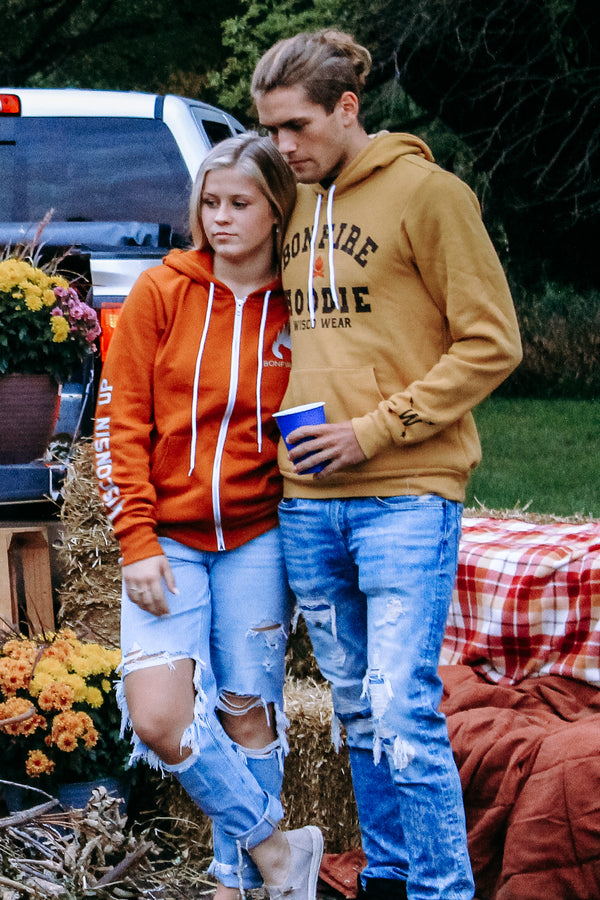 Cozy "Bonfire Hoodie" perfect for cool evenings around the fire. At a bonfire.
