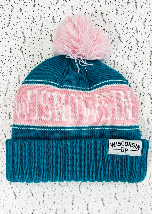 WISNOWSIN - Toboggan Hat (Teal + Pink)