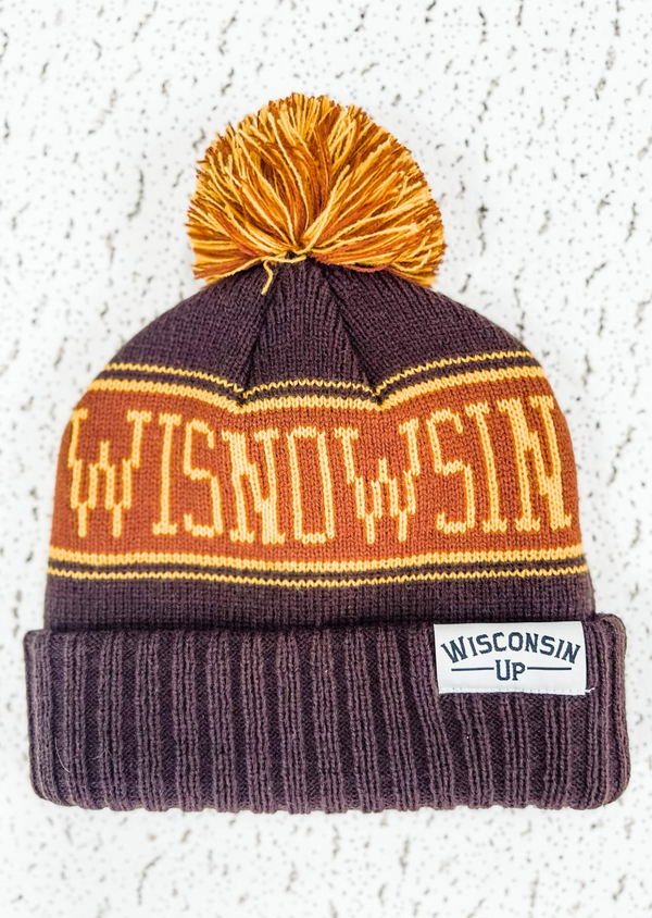 WISNOWSIN - Toboggan Hat (Brown + Orange)