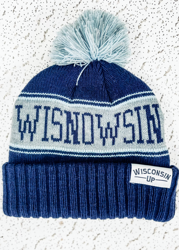 WISNOWSIN - Toboggan Hat (Blue + Gray)