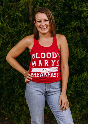 "Bloody Marys Are Breakfast" racerback tank for cocktail and brunch lovers.