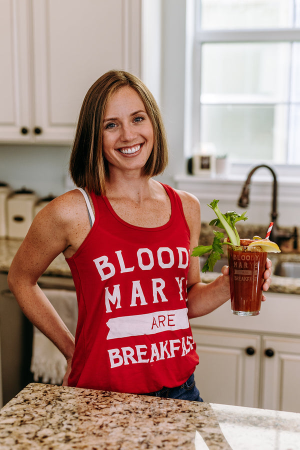 "Bloody Marys Are Breakfast" racerback tank for cocktail and brunch lovers.