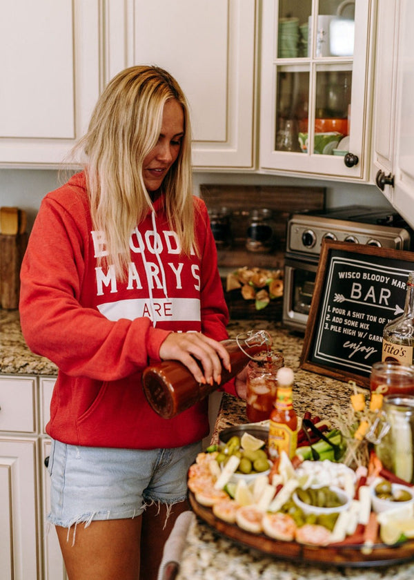 Cozy "Bloody Marys Are Breakfast" hoodie, perfect for brunch lovers.