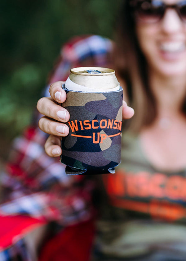 Wisconsin Up - Camo Koozie