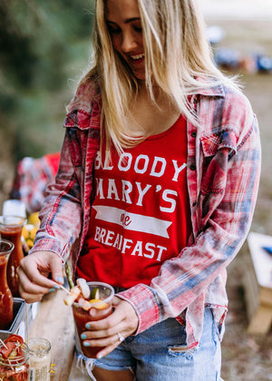 "Bloody Marys Are Breakfast" racerback tank for cocktail and brunch lovers. In action.